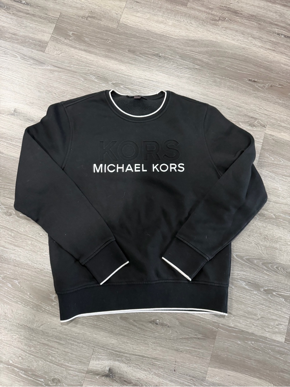 Michael Kors Black Crewneck Sweatshirt with White Trim and Logo